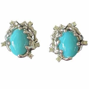 Vintage Jomaz silver tone metal turquoise color clip on earrings joseph mazer